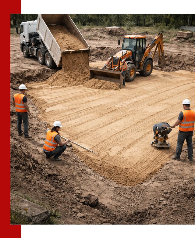 Устройство песчаной подушки для фундаментов и дорог в Тынде